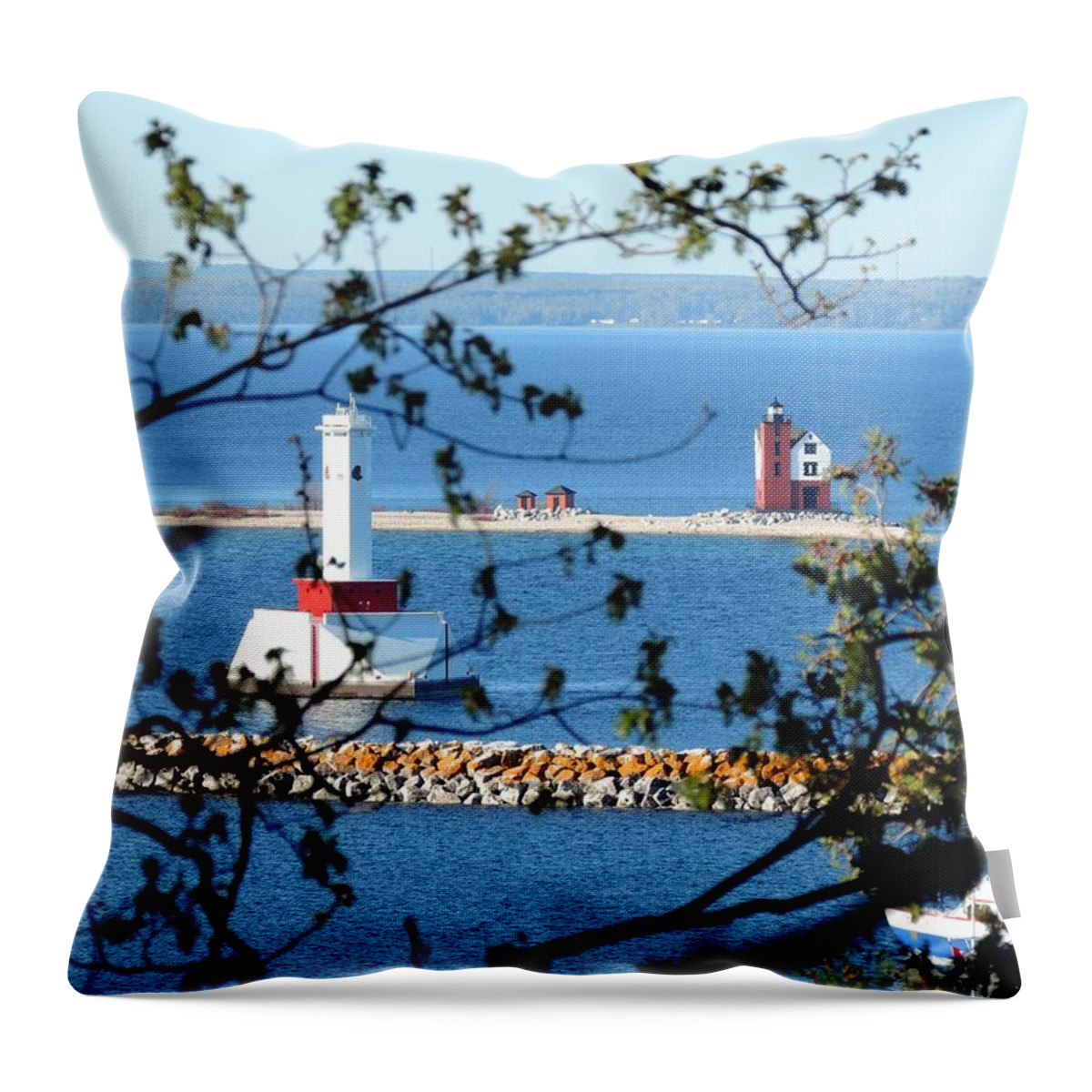 Lighthouses Throw Pillow featuring the photograph Round Island Lighthouse and Round Island Passage Light by Keith Stokes