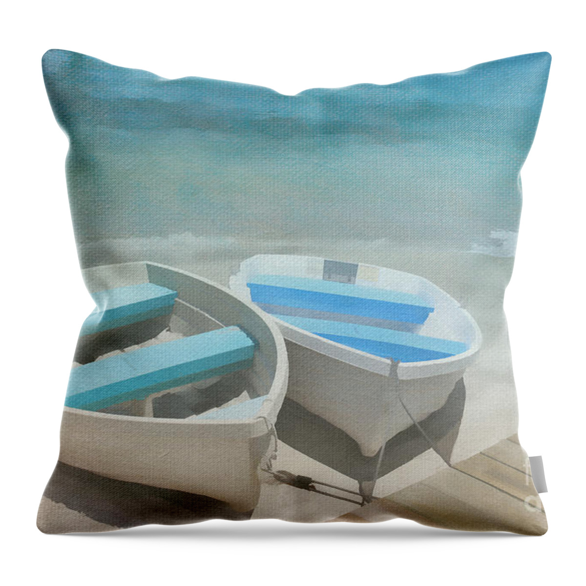 Rowboats Throw Pillow featuring the digital art Rowboat Blues by Jayne Carney