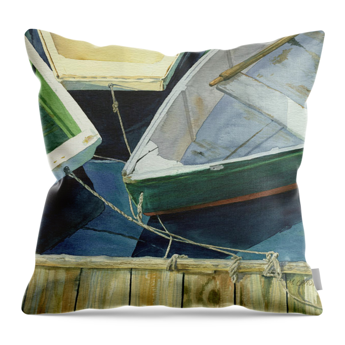 Seascape Throw Pillow featuring the painting Rowboat Trinity II by Marguerite Chadwick-Juner
