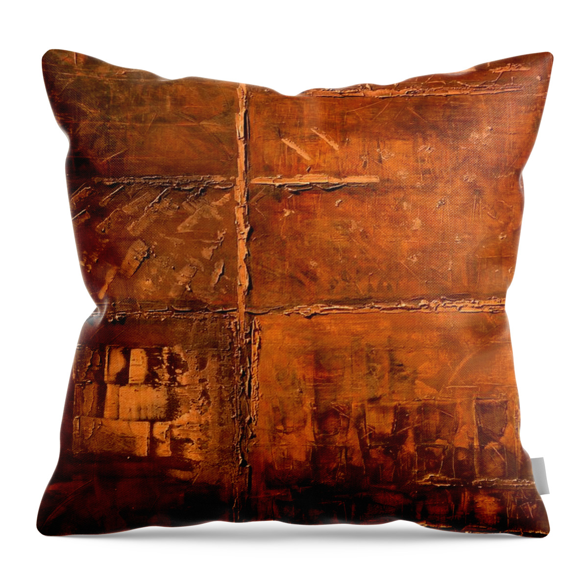 Rugged Cross Throw Pillow featuring the painting Rugged Cross by Linda Bailey