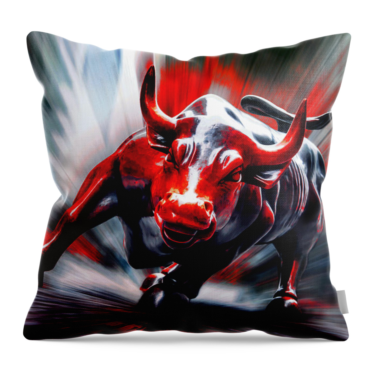 Wall Street Charging Bull In Red Throw Pillow featuring the photograph Run by Az Jackson