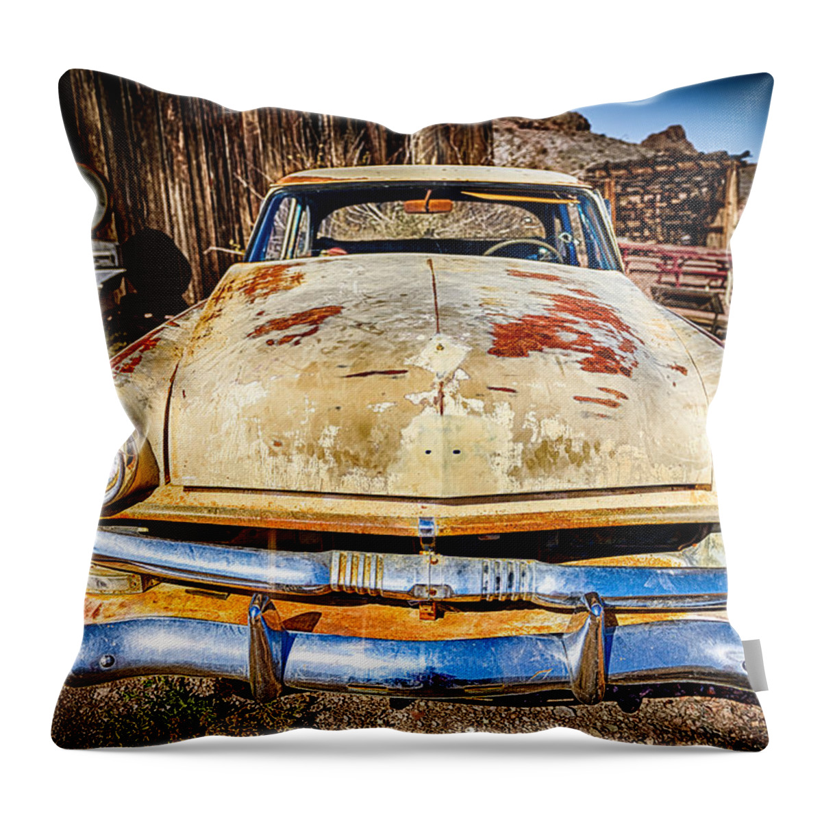 Nelson Throw Pillow featuring the photograph Rusted Classics - Lop Sided Smile by Mark Rogers