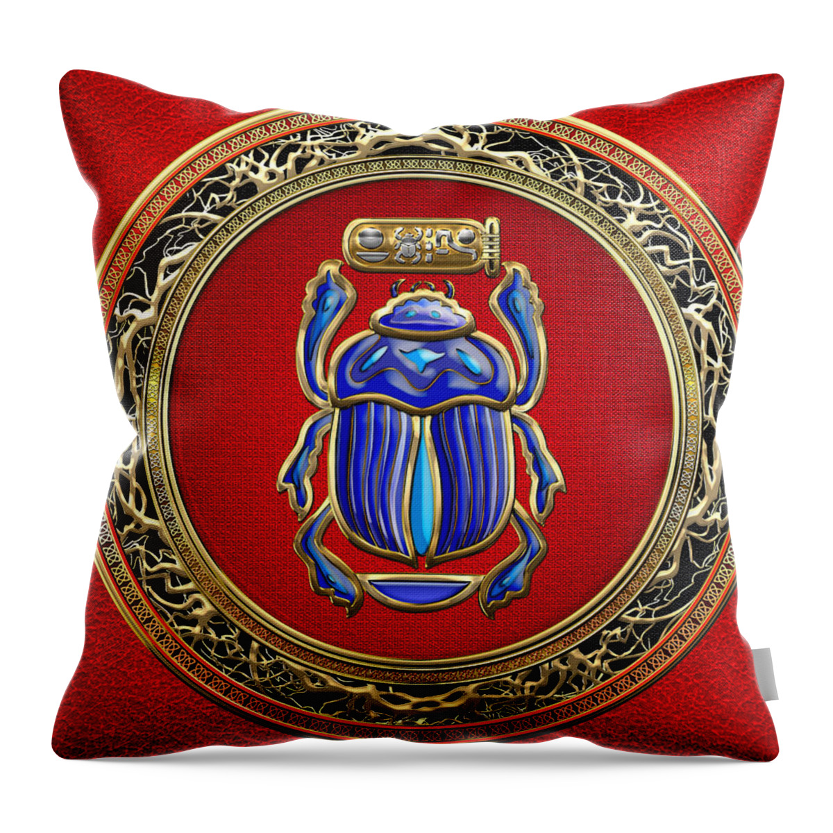 'treasure Trove' Collection By Serge Averbukh Throw Pillow featuring the digital art Sacred Egyptian Scarab by Serge Averbukh