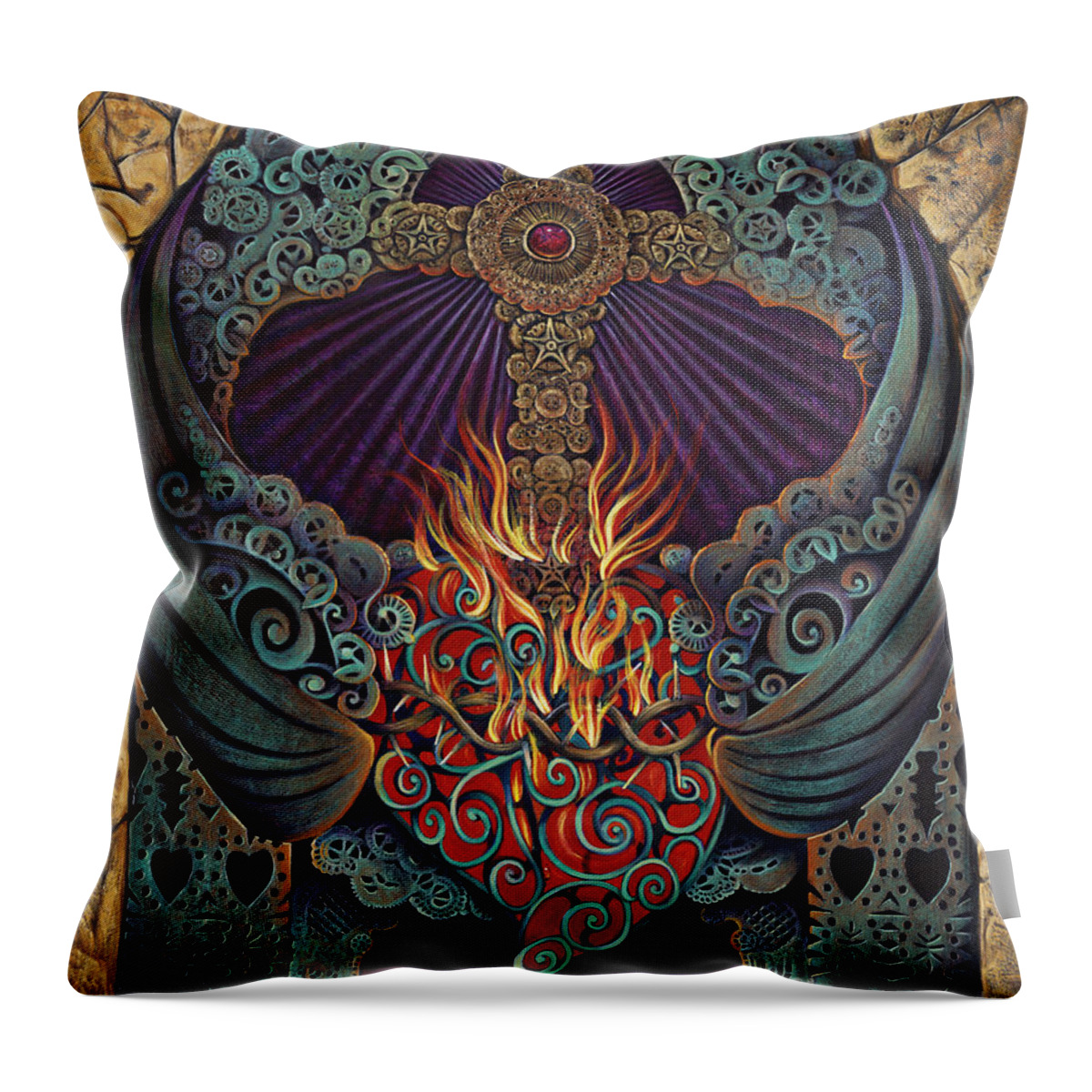 Sacred Throw Pillow featuring the painting Sacred Heart by Ricardo Chavez-Mendez