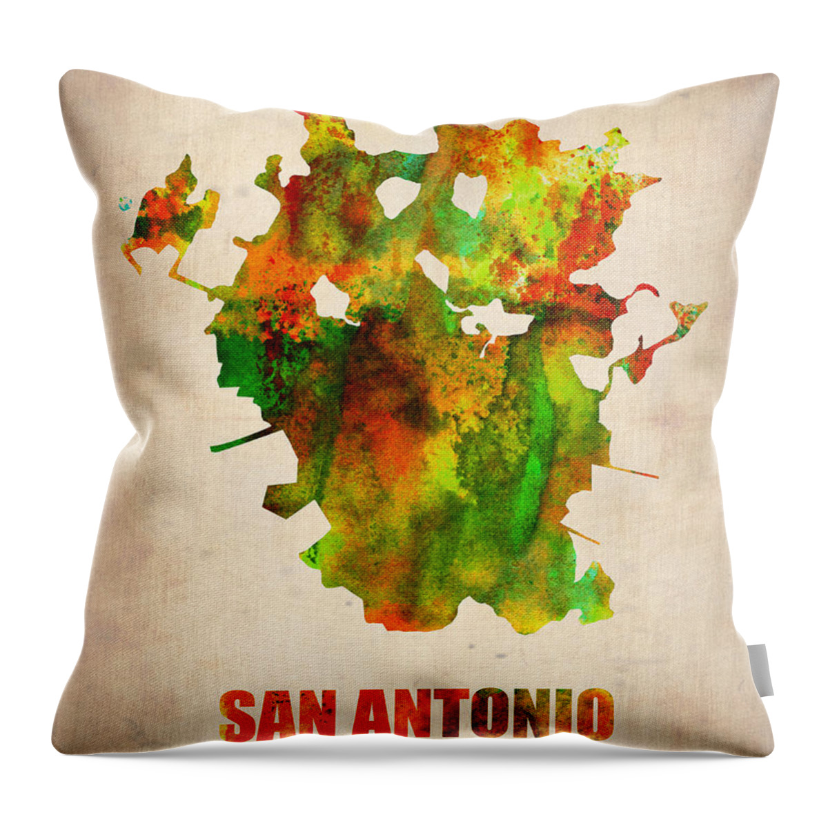 San Antonio Throw Pillow featuring the painting San Antonio Watercolor Map by Naxart Studio