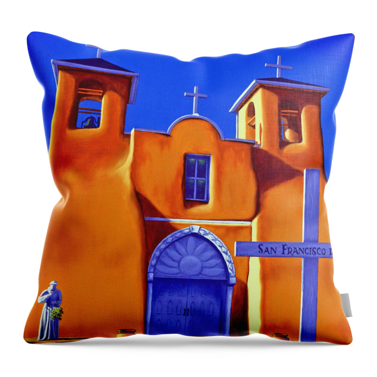Taos Throw Pillow featuring the painting San Francisco De Asis by Cheryl Fecht