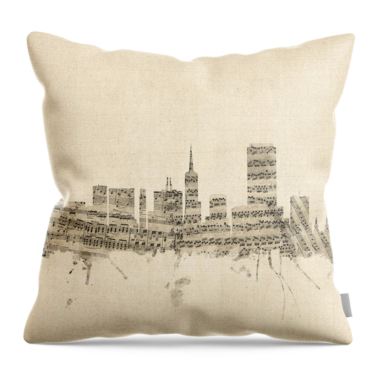San Francisco Throw Pillow featuring the digital art San Francisco Skyline Sheet Music Cityscape by Michael Tompsett