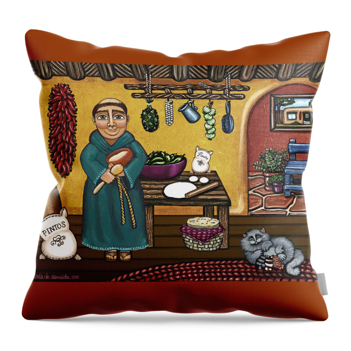 San Pascual Throw Pillow featuring the painting San Pascuals Kitchen by Victoria De Almeida