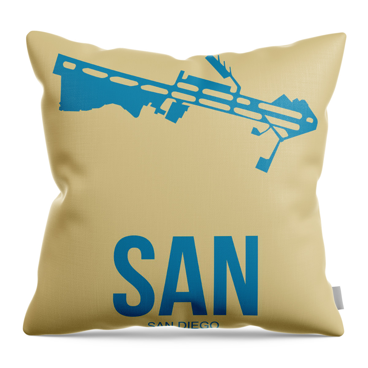 San Diego Throw Pillow featuring the digital art SAN San Diego Airport Poster 3 by Naxart Studio