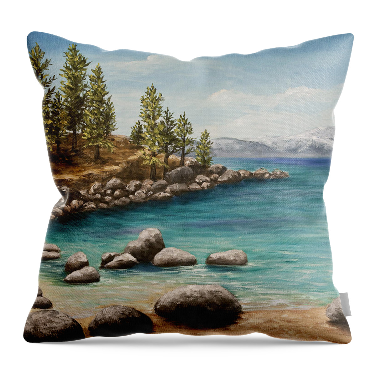 Landscape Throw Pillow featuring the painting Sand Harbor Lake Tahoe by Darice Machel McGuire