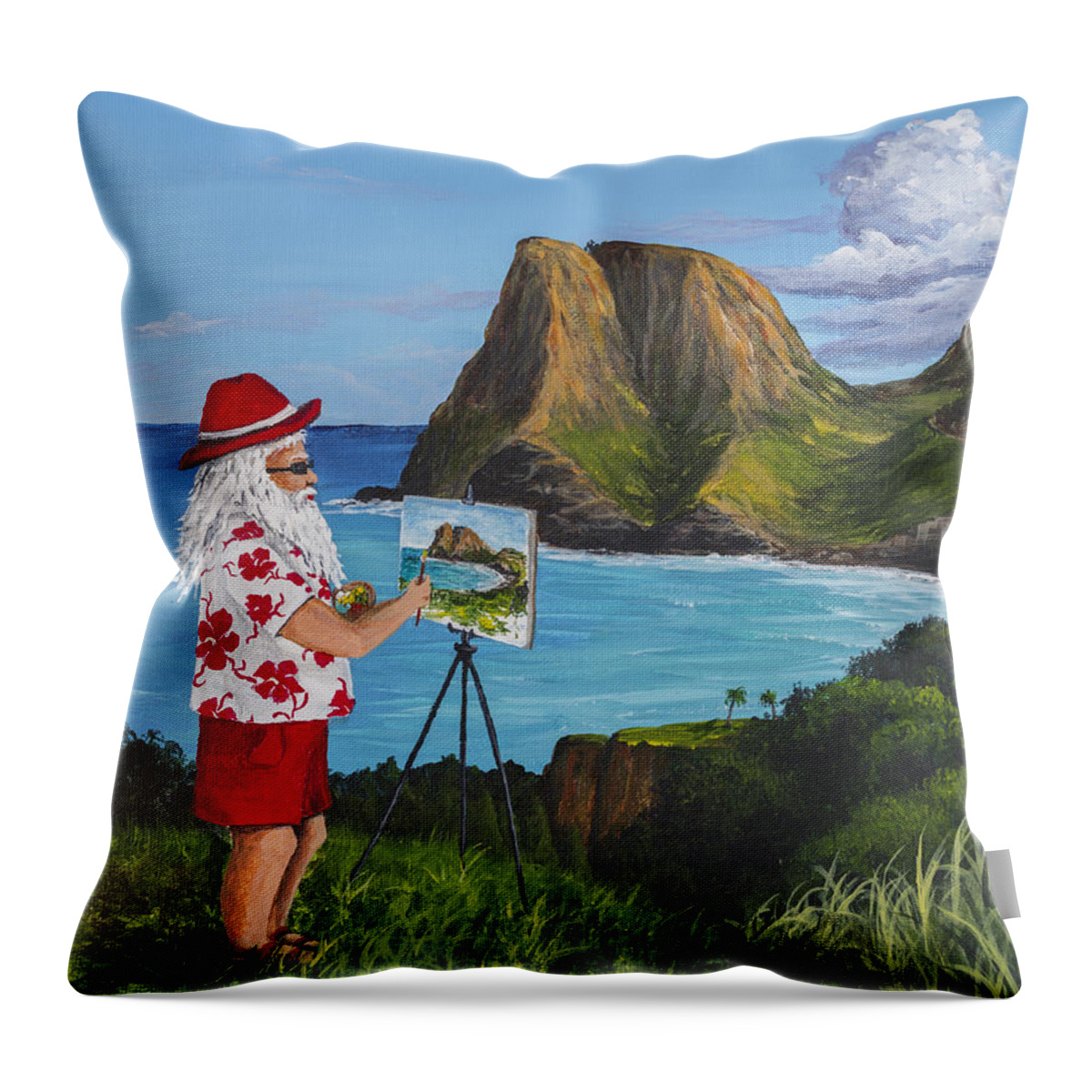 Seascape Throw Pillow featuring the painting Santa in Kahakuloa Maui by Darice Machel McGuire