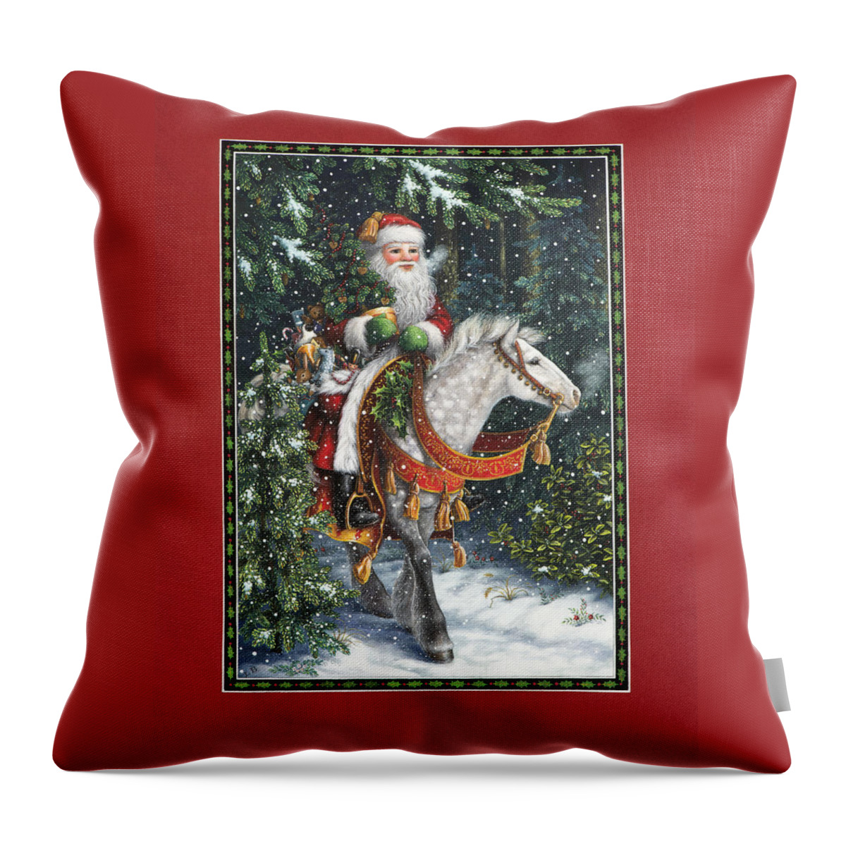 Santa Claus Throw Pillow featuring the painting Santa of the Northern Forest by Lynn Bywaters