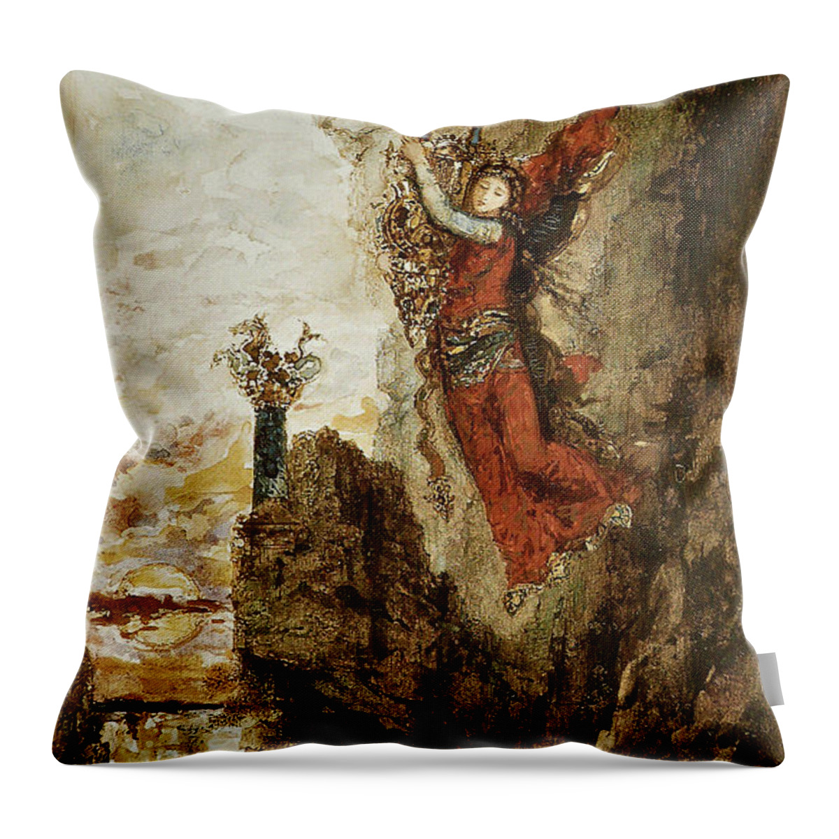 Gustave Moreau Throw Pillow featuring the painting Sappho in Lefkada by Gustave Moreau