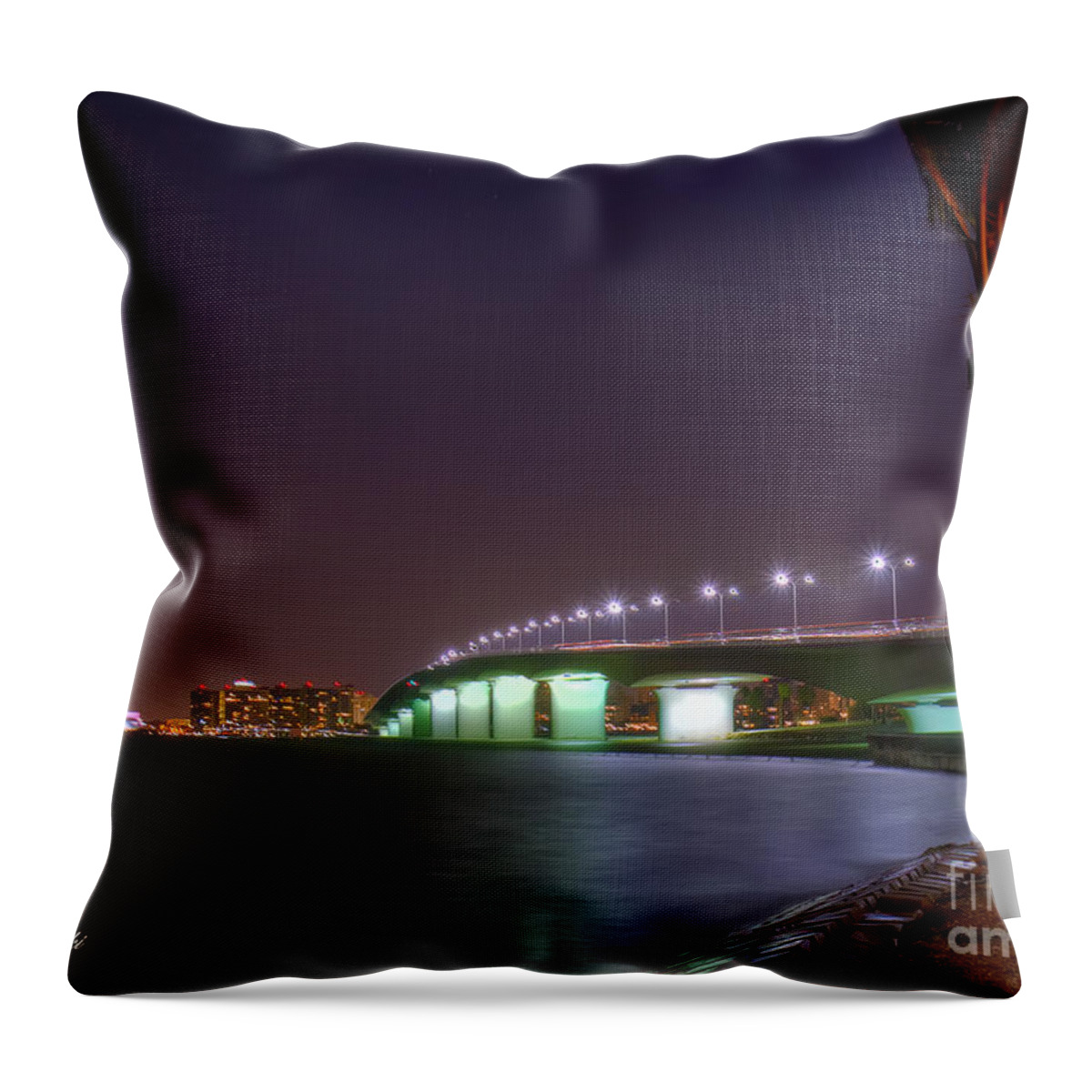 Fl Throw Pillow featuring the photograph Sarasota Skyline at Night by Sue Karski