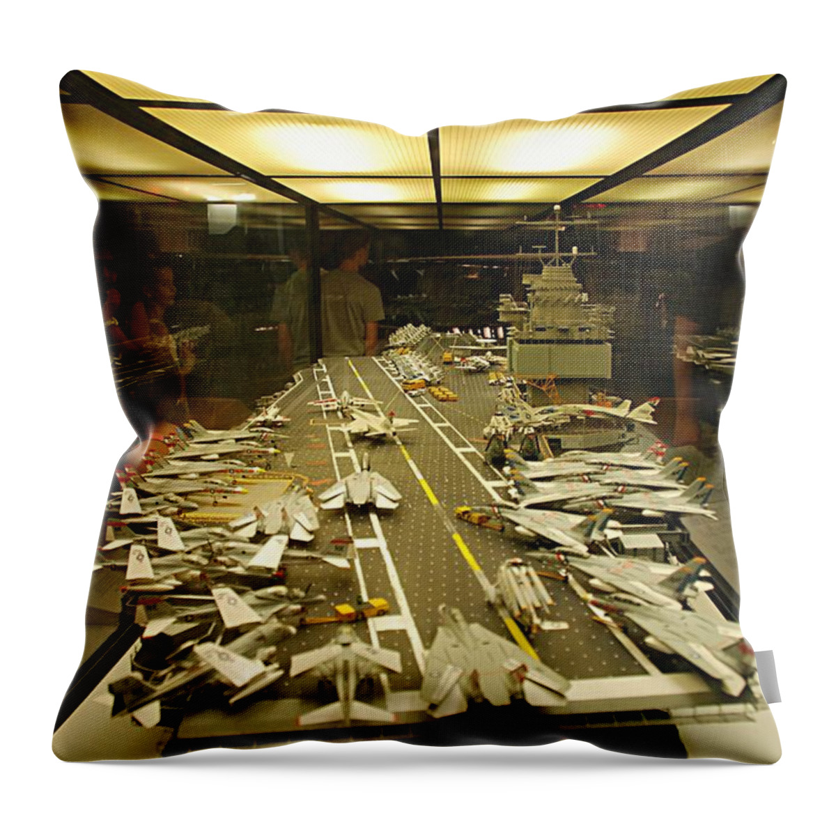 Navy Throw Pillow featuring the photograph Scale Model Aircraft Carrier by Kenny Glover