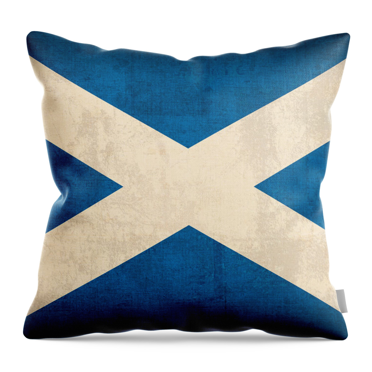 Scotland Flag Vintage Distressed Finish Throw Pillow featuring the mixed media Scotland Flag Vintage Distressed Finish by Design Turnpike