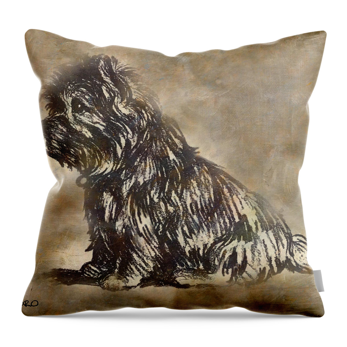 Scotty Throw Pillow featuring the painting Scotty Dog by George Pedro