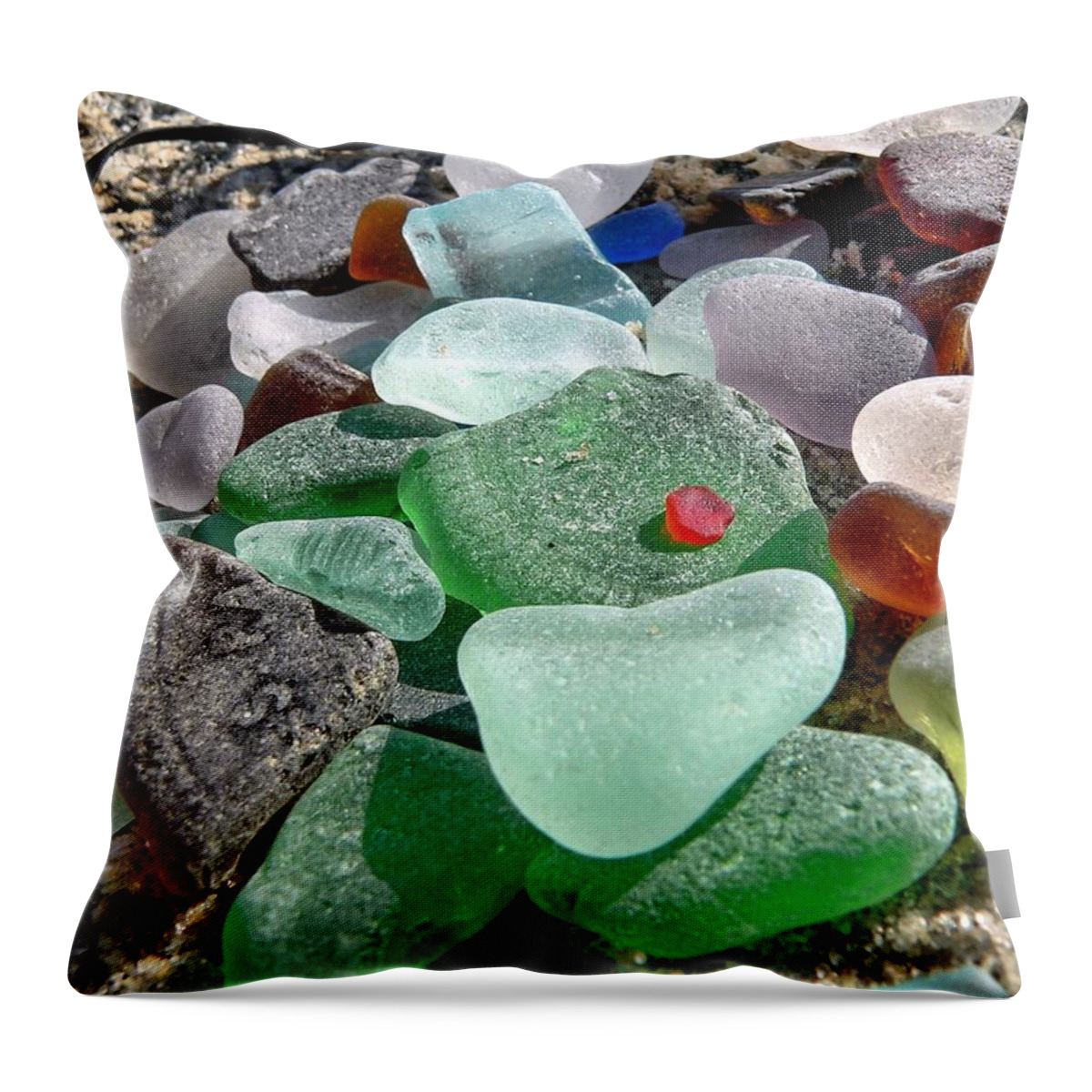 Janice Drew Throw Pillow featuring the photograph Sea glass in multicolors by Janice Drew