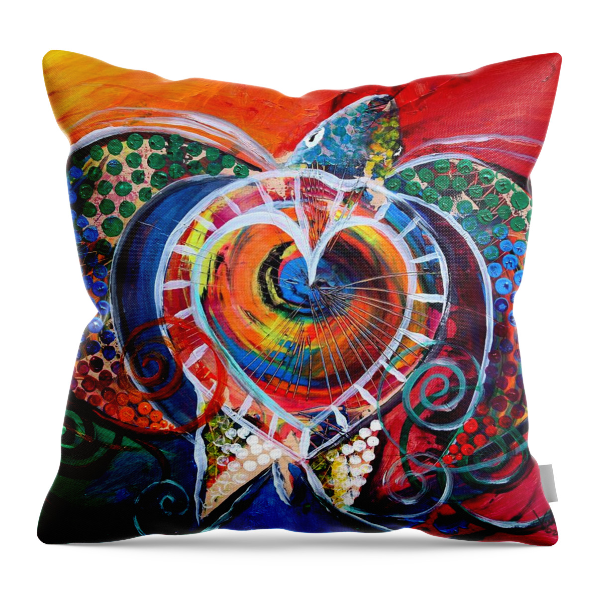 Sea Turtle Throw Pillow featuring the painting Sea Turtle Calm Complicated Love by J Vincent Scarpace