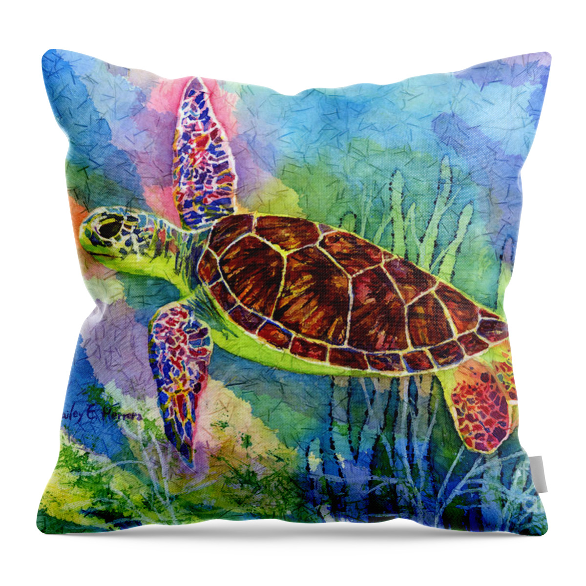Turtle Throw Pillow featuring the painting Sea Turtle by Hailey E Herrera