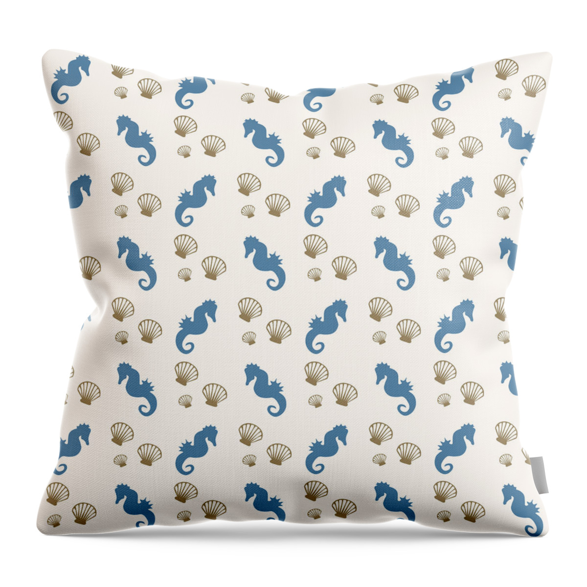 Seahorse Throw Pillow featuring the mixed media Seahorse and Shells Pattern by Christina Rollo