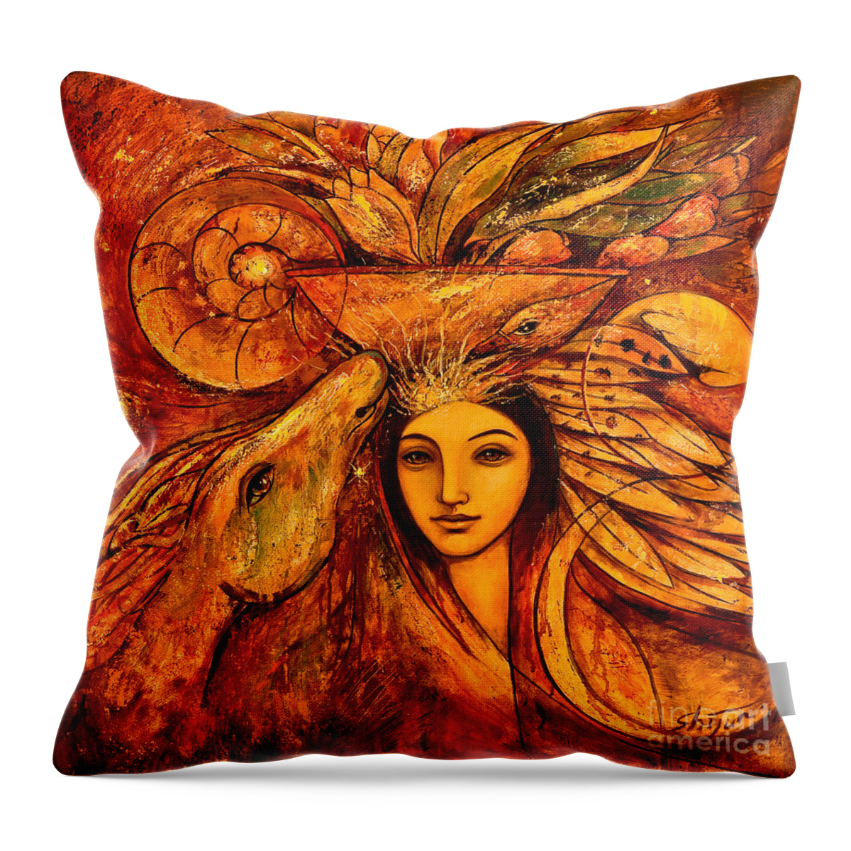 Girl Throw Pillow featuring the painting Secret Circles by Shijun Munns