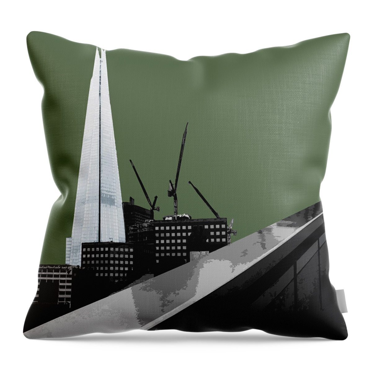 Gherkin Throw Pillow featuring the mixed media Shard - Olive GREEN by Big Fat Arts