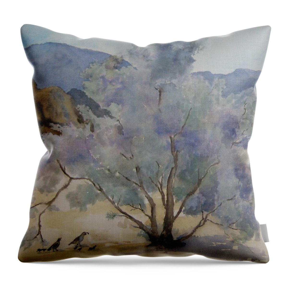 Smoketree Throw Pillow featuring the painting Smoketree in Bloom by Maria Hunt