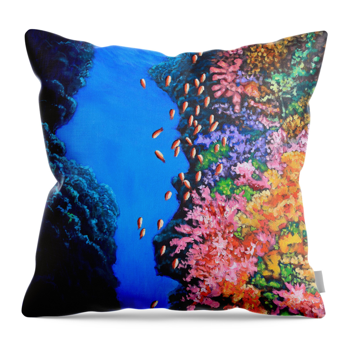 Ocean Throw Pillow featuring the painting Shining a Light on the Mystery by John Lautermilch