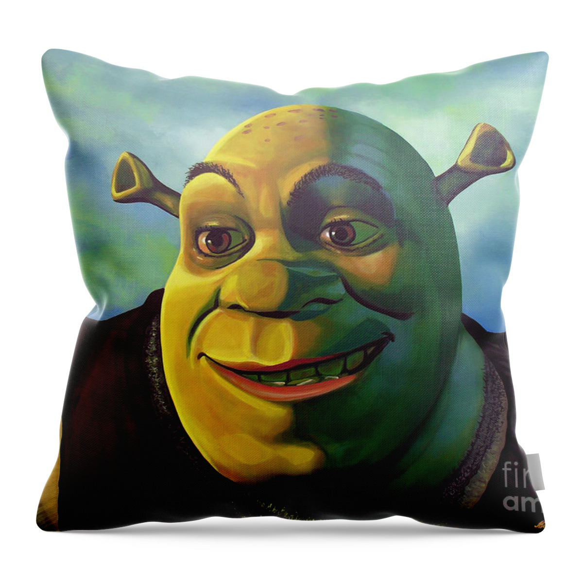 Shrek Throw Pillow featuring the painting Shrek by Paul Meijering