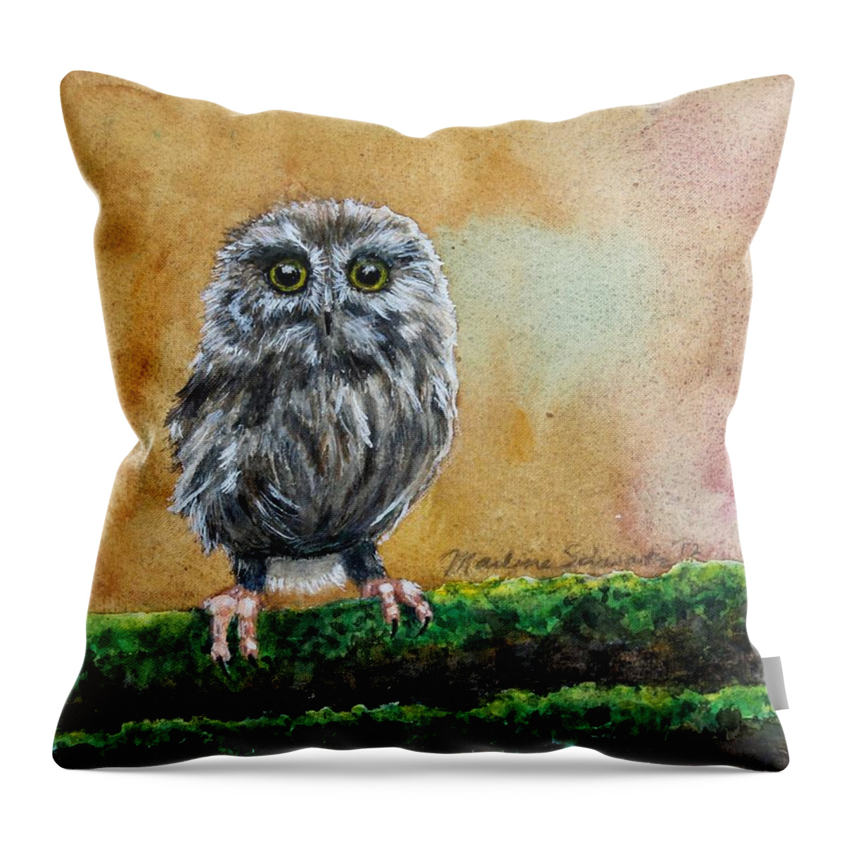 Owl Throw Pillow featuring the painting Small Wonder by Marlene Schwartz Massey