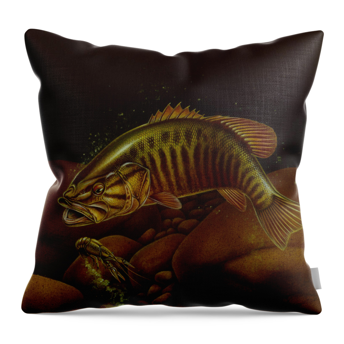 Jon Q Wright Throw Pillow featuring the painting Smallmouth and Crawdad by JQ Licensing