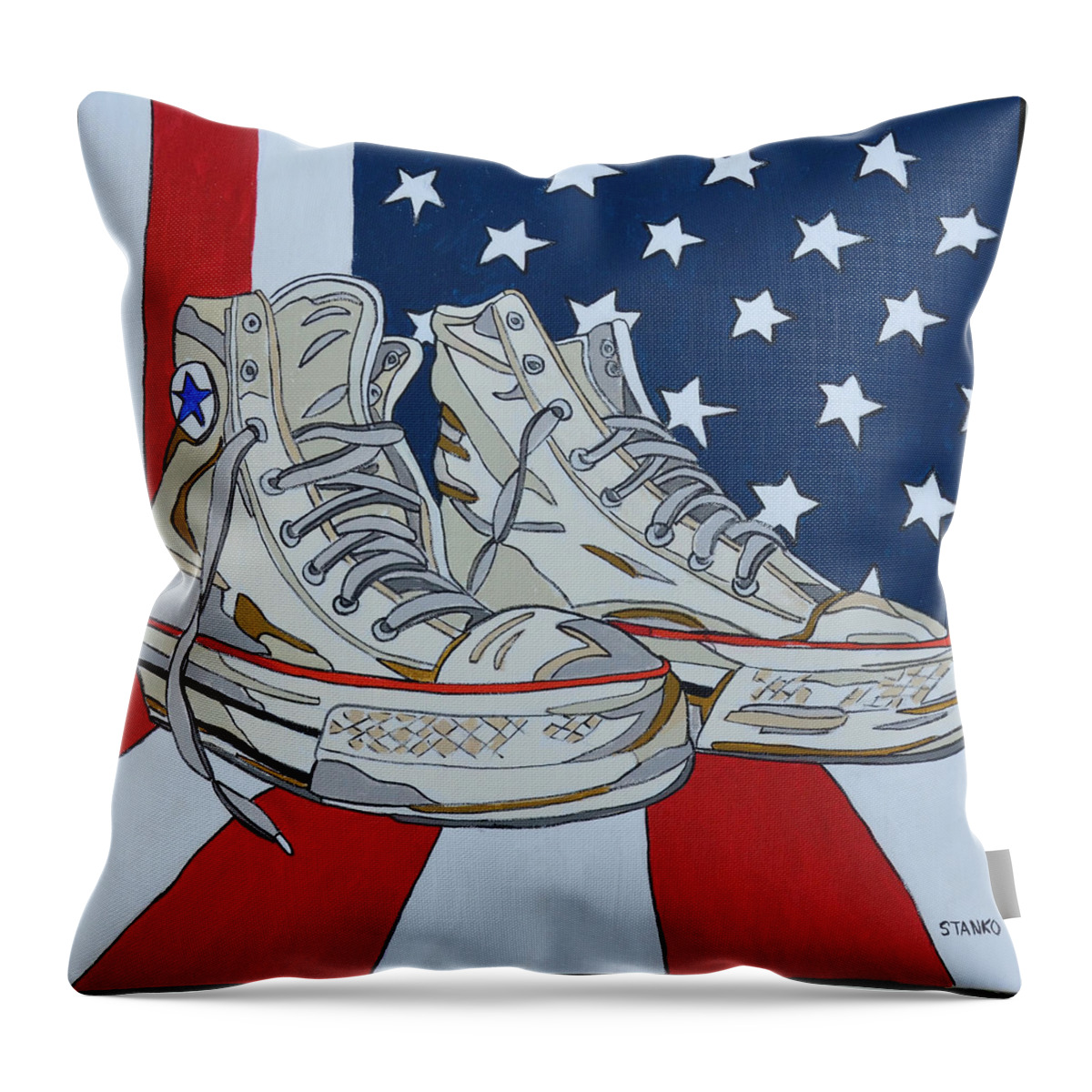  Stanko Paintings Throw Pillow featuring the painting Sneakers 9 by Mike Stanko