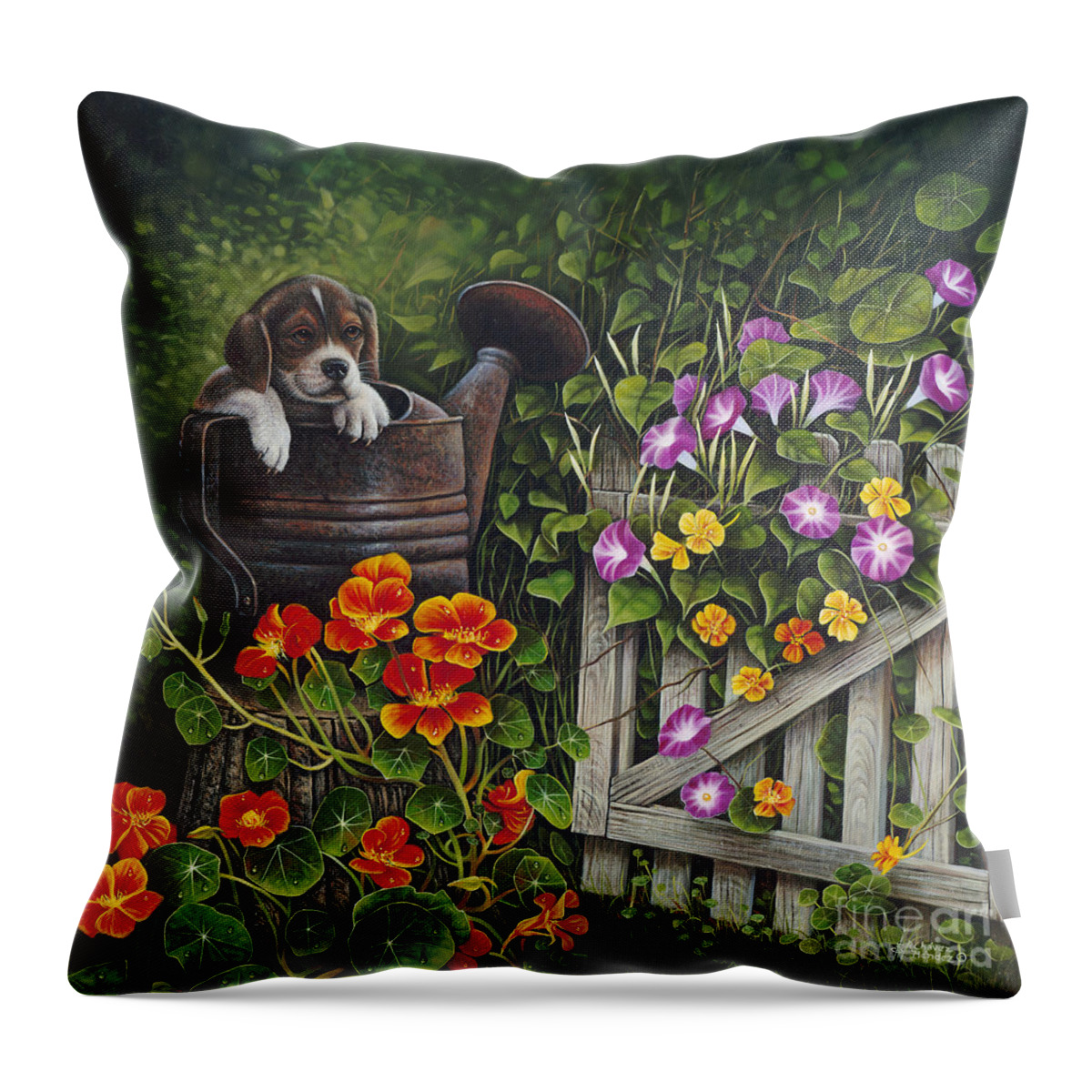 Puppy Throw Pillow featuring the painting Snout N Spout by Ricardo Chavez-Mendez