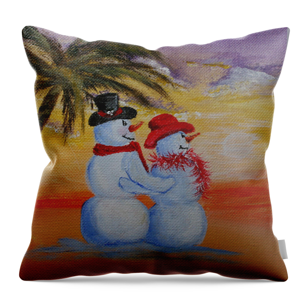  Throw Pillow featuring the painting Snowies in Paradise by Donna Tucker