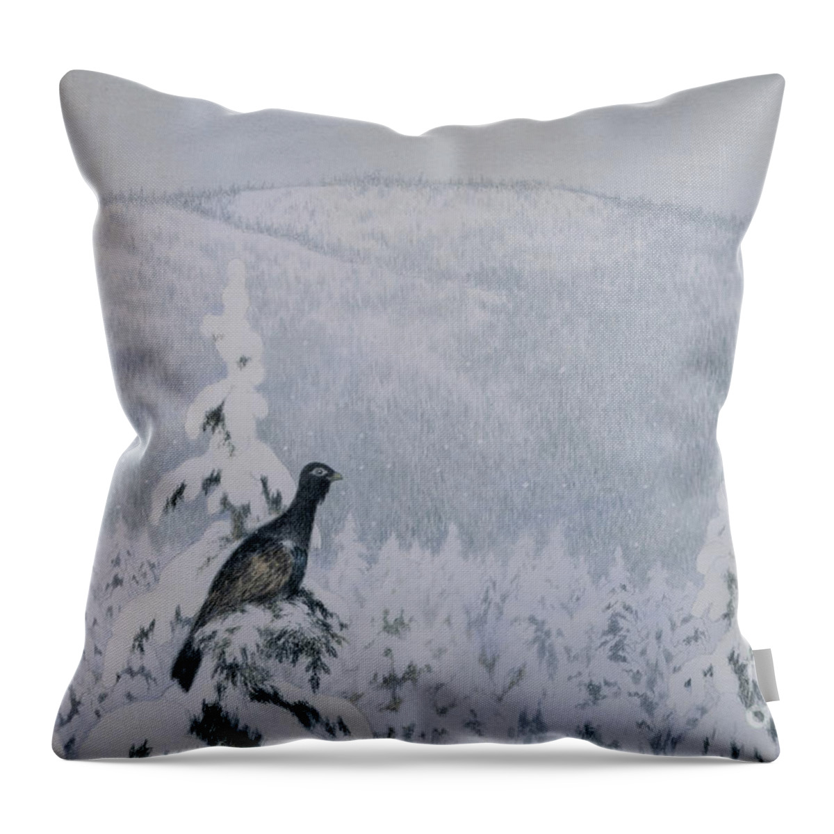Theodor Kittelsen Throw Pillow featuring the painting Snowing and snowing by Theodor Kittelsen