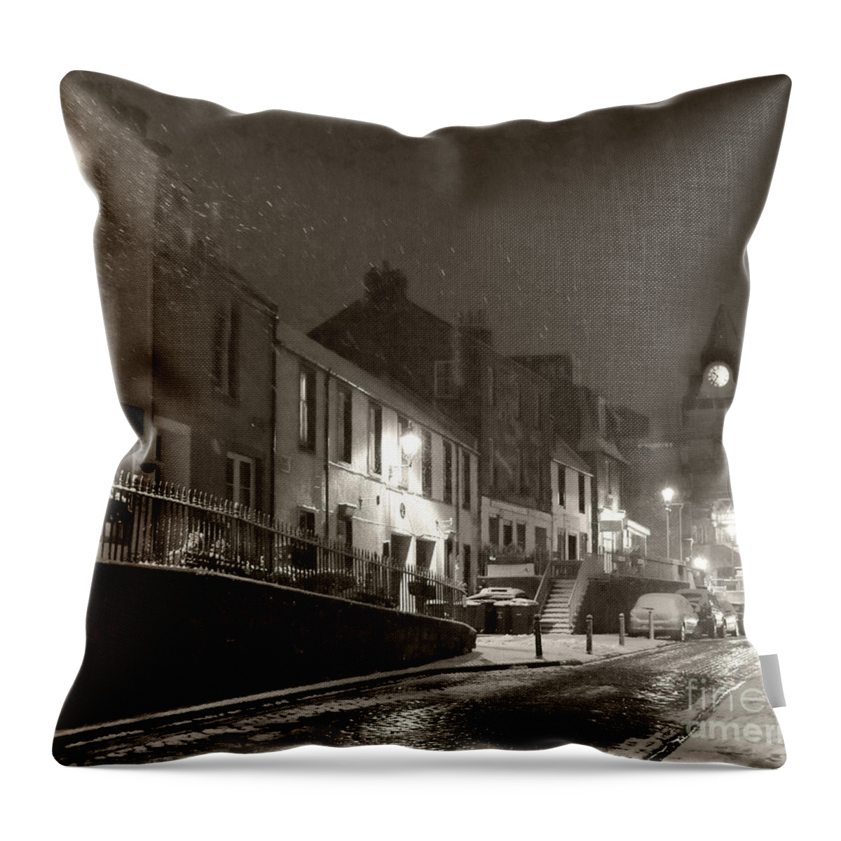 Snowing Throw Pillow featuring the photograph Snowy Night in Black and White by Elena Perelman