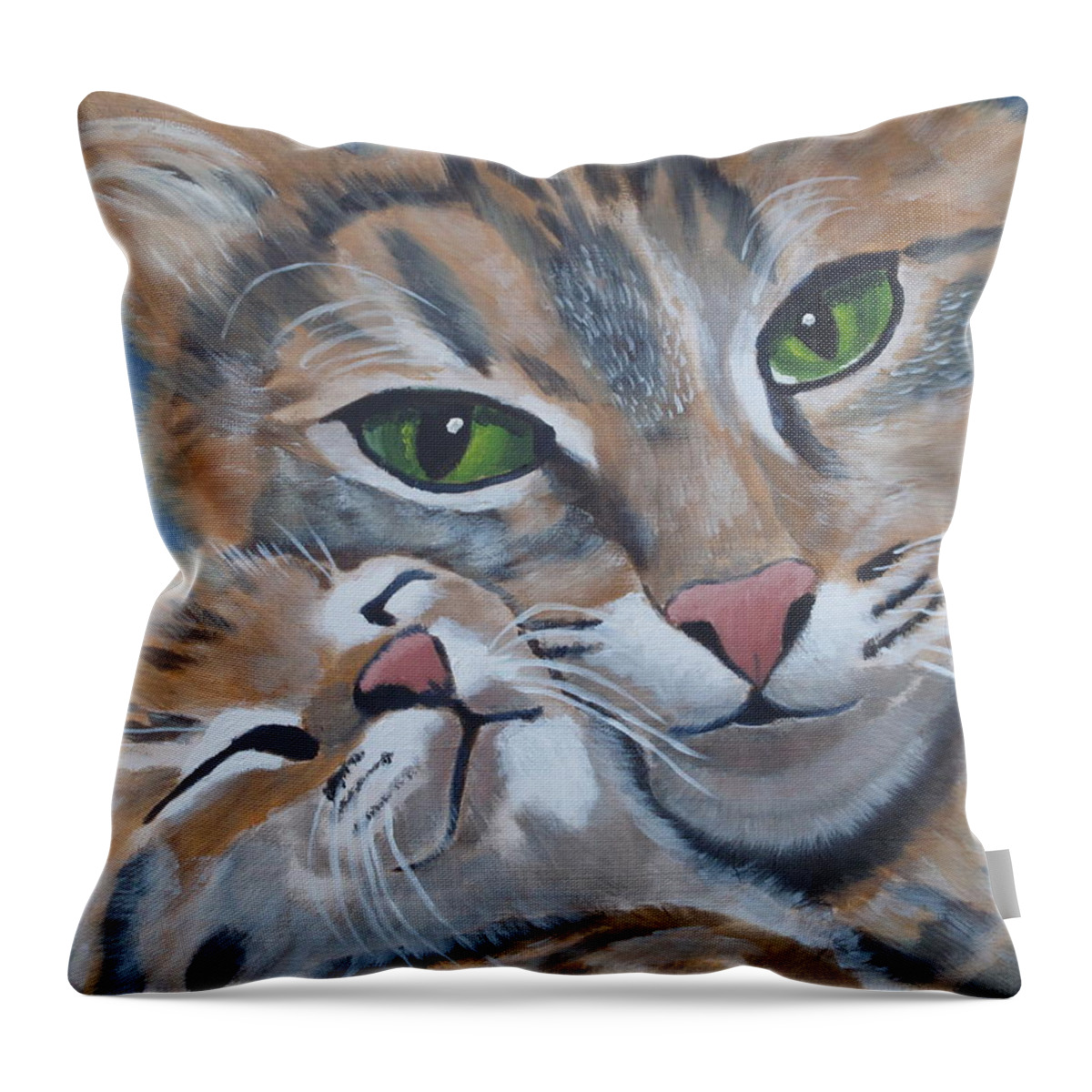 Pets Throw Pillow featuring the painting Snuggle Kitties by Kathie Camara
