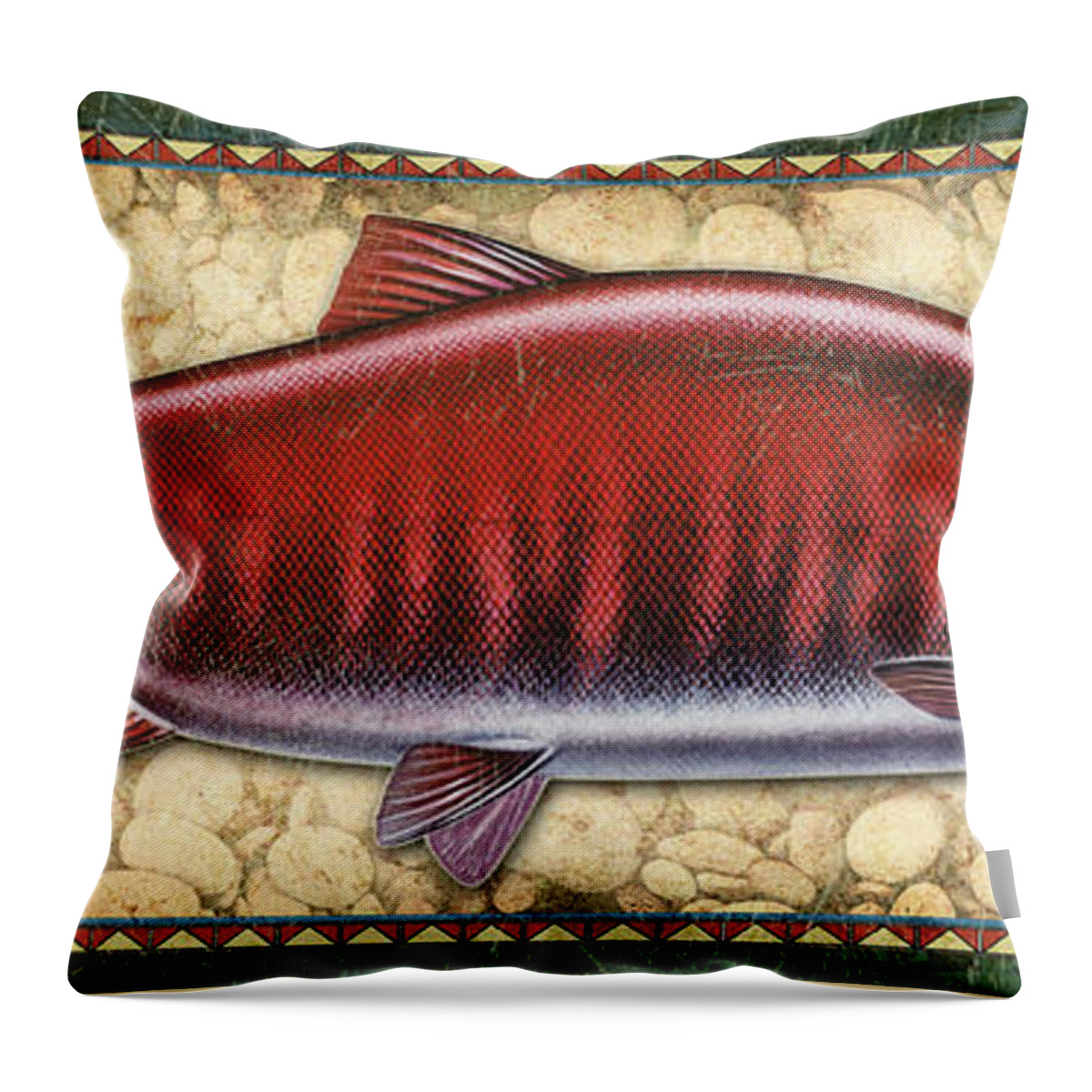 Sockeye Salmon Throw Pillow featuring the painting Sockeye Salmon Spawning Panel by JQ Licensing