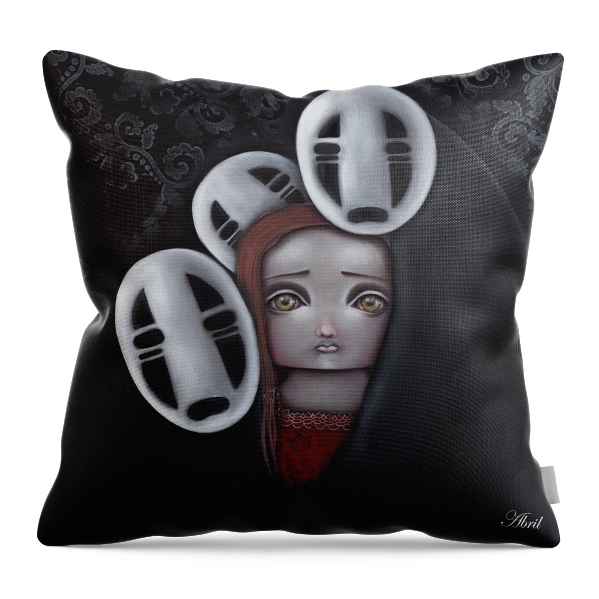 Spirited Away Throw Pillow featuring the painting Sombras by Abril Andrade