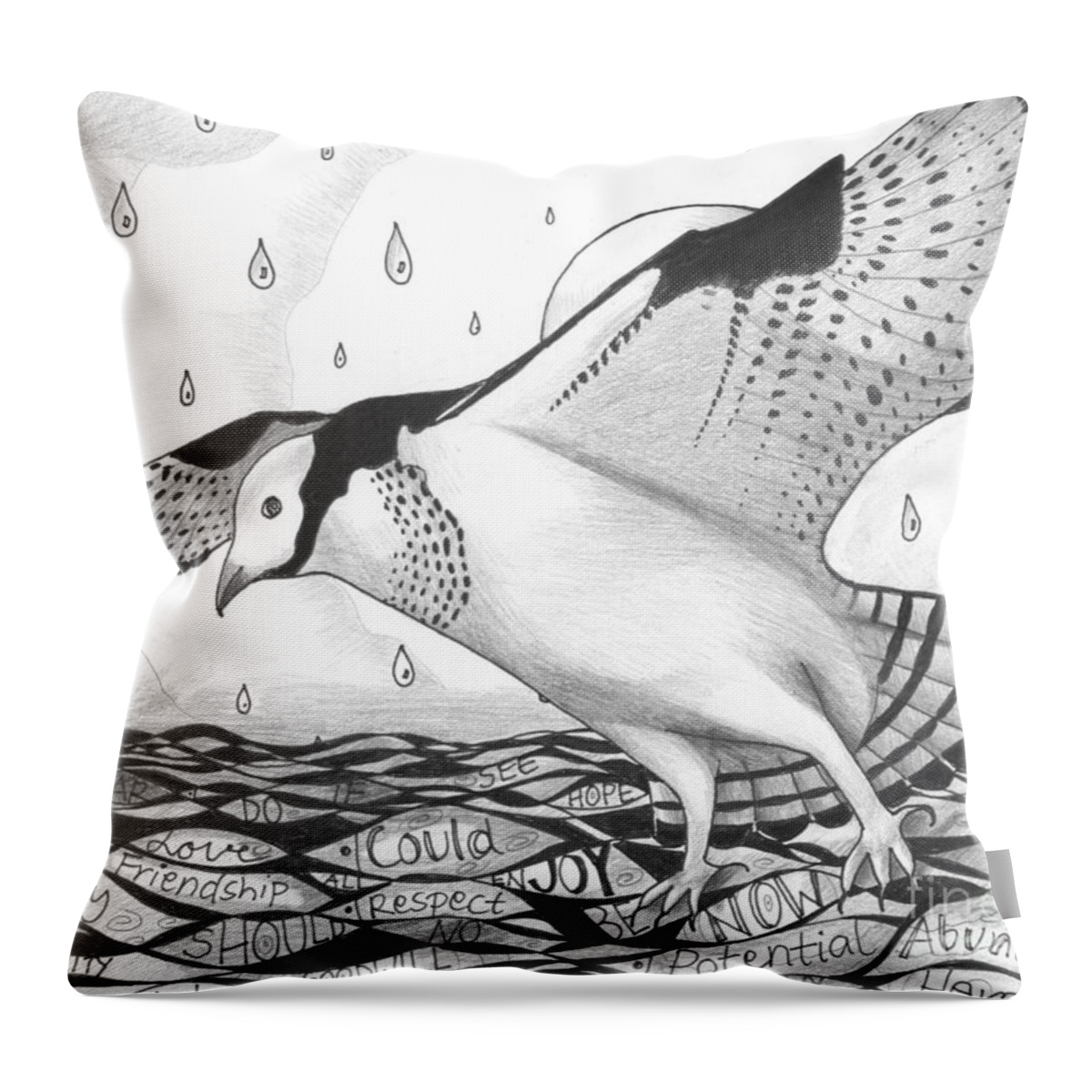Looking Throw Pillow featuring the drawing Sometimes a Great Catch by Helena Tiainen