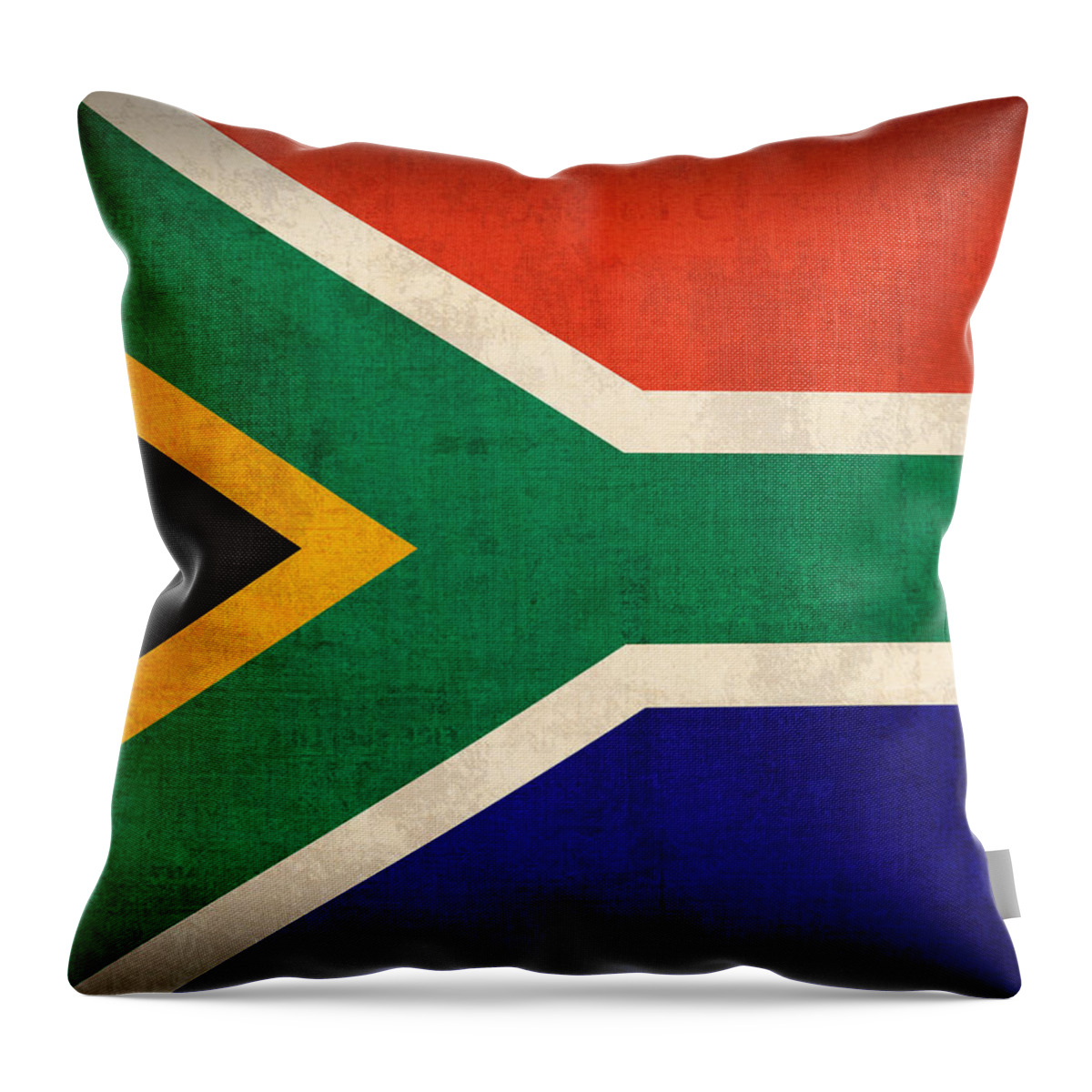 South Africa Flag Vintage Distressed Finish Throw Pillow featuring the mixed media South Africa Flag Vintage Distressed Finish by Design Turnpike