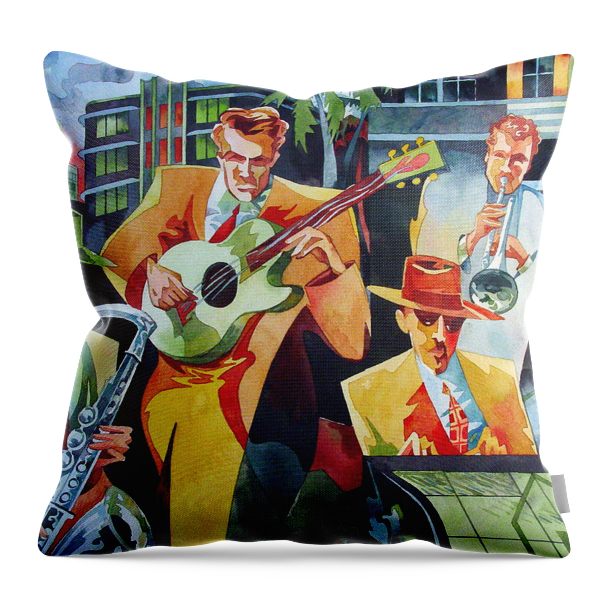 Watercolor Throw Pillow featuring the painting South Beach Rhythm by Mick Williams