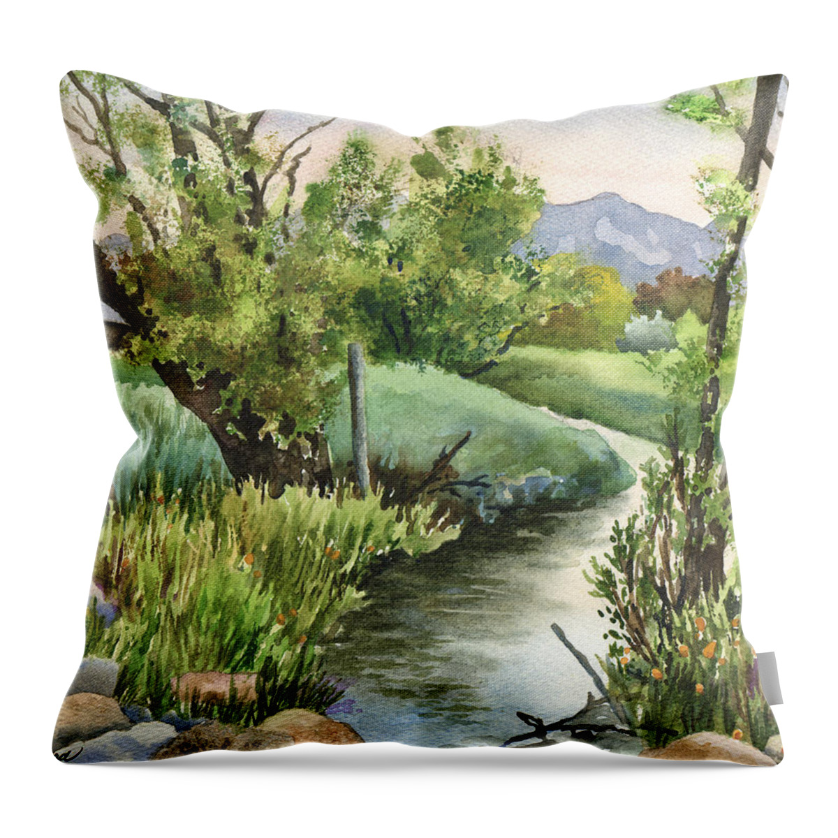 Landscape Painting Throw Pillow featuring the painting South Boulder Creek by Anne Gifford