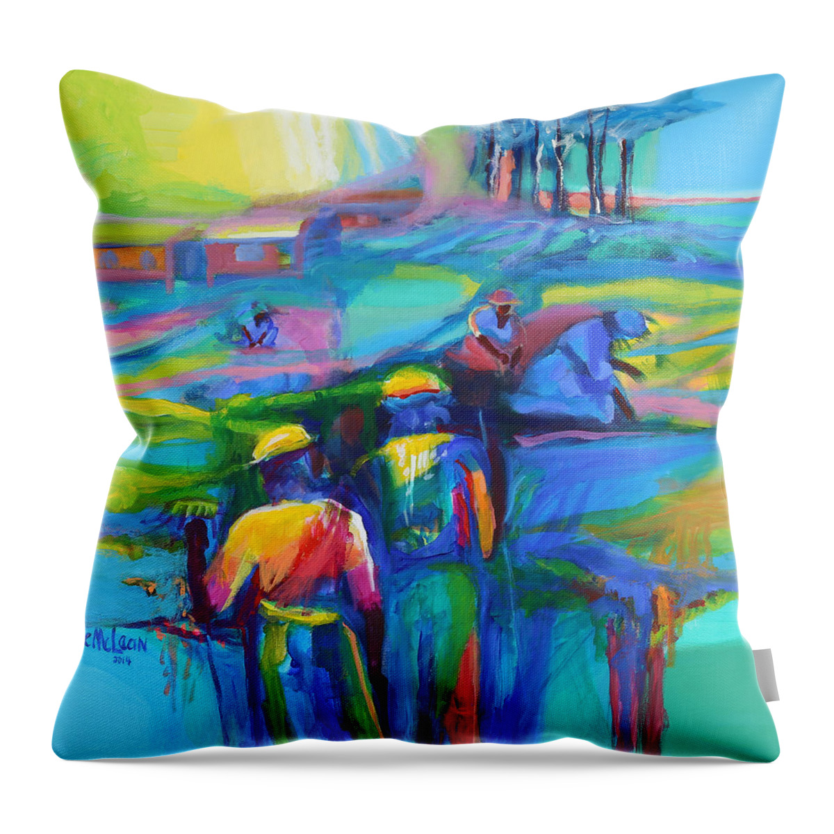 Abstract Throw Pillow featuring the painting Sowing the Seeds by Cynthia McLean