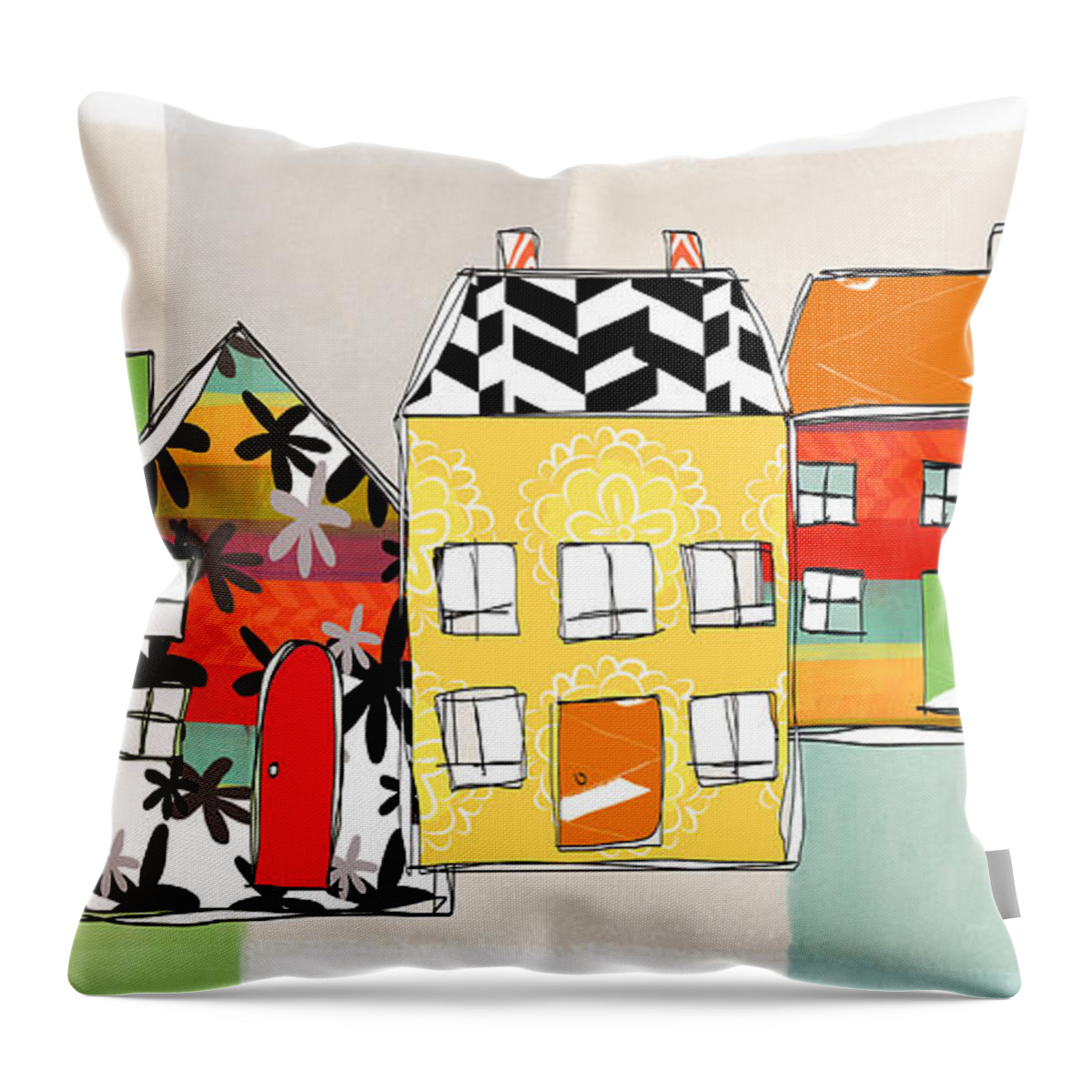 Houses Throw Pillow featuring the mixed media Spirit House Row by Linda Woods