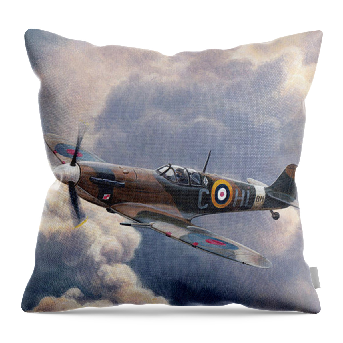 Adult Throw Pillow featuring the photograph Spitfire Plane Flying In Storm Cloud by Ikon Ikon Images