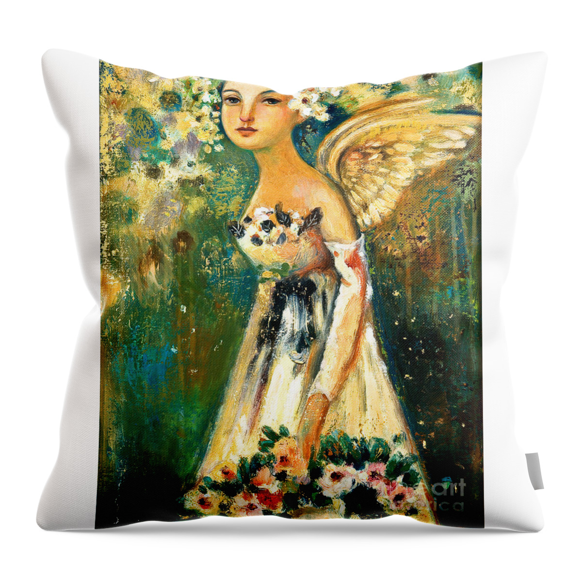 Angel Throw Pillow featuring the painting Spring Angel by Shijun Munns