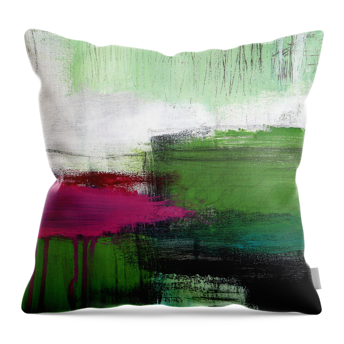 Green Abstract Painting Throw Pillow featuring the painting Spring Became Summer- Abstract Painting by Linda Woods