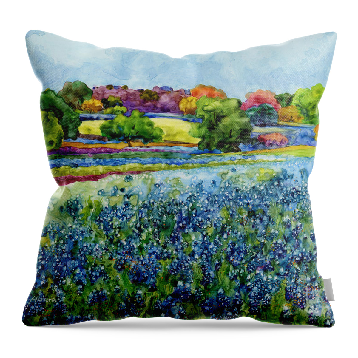 Bluebonnet Throw Pillow featuring the painting Spring Impressions by Hailey E Herrera